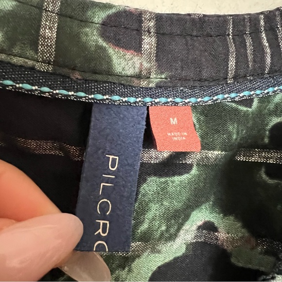 Anthropologie Pilcro Ruffled Button Front Sleeveless Blouse Black Print Top M - Picture 6 of 12